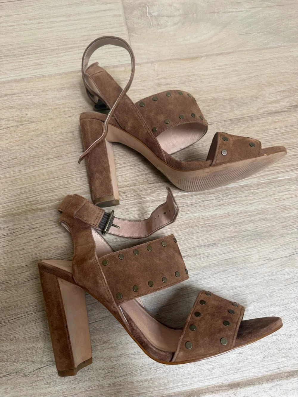 NEW Madewell Brown Suede Studded Block Heel Sandals - Women